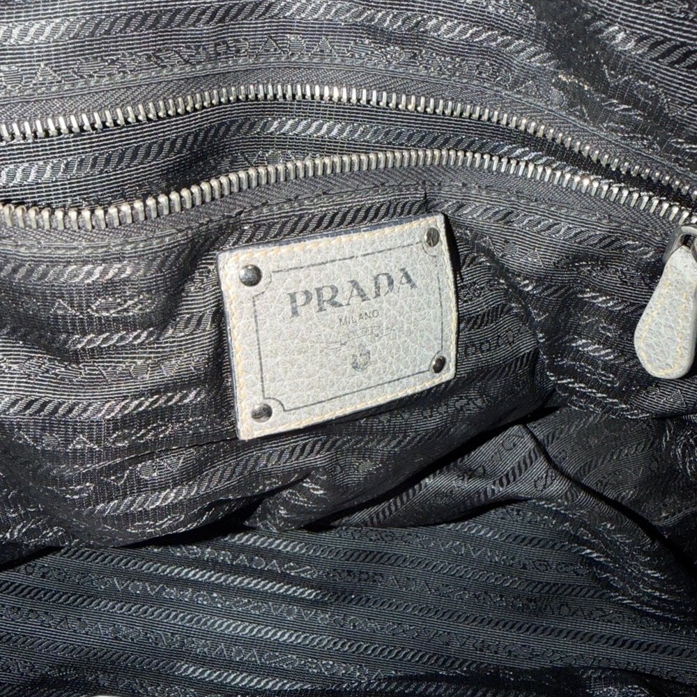 Prada Pebbled Leather Satchel in Light Silver with Gold Accents - Picture 6 of 16